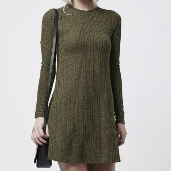 Topshop Dresses & Skirts - Topshop Olive Green Knit Long Sleeve Shift Dress